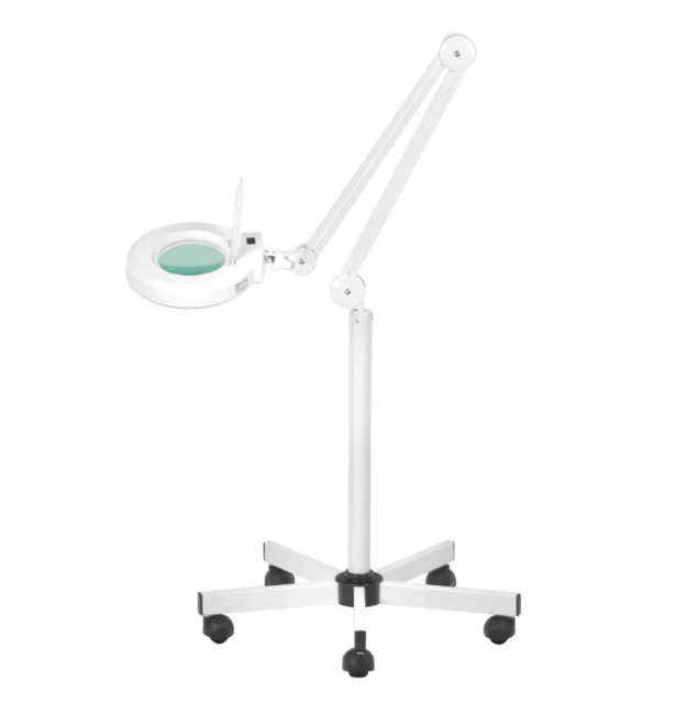 Loeplamp op rolstatief met led-verlichting met vergrootglas 5 dioptrie