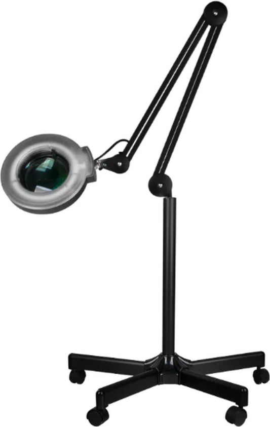 Loeplamp zwart op standaard met wielen